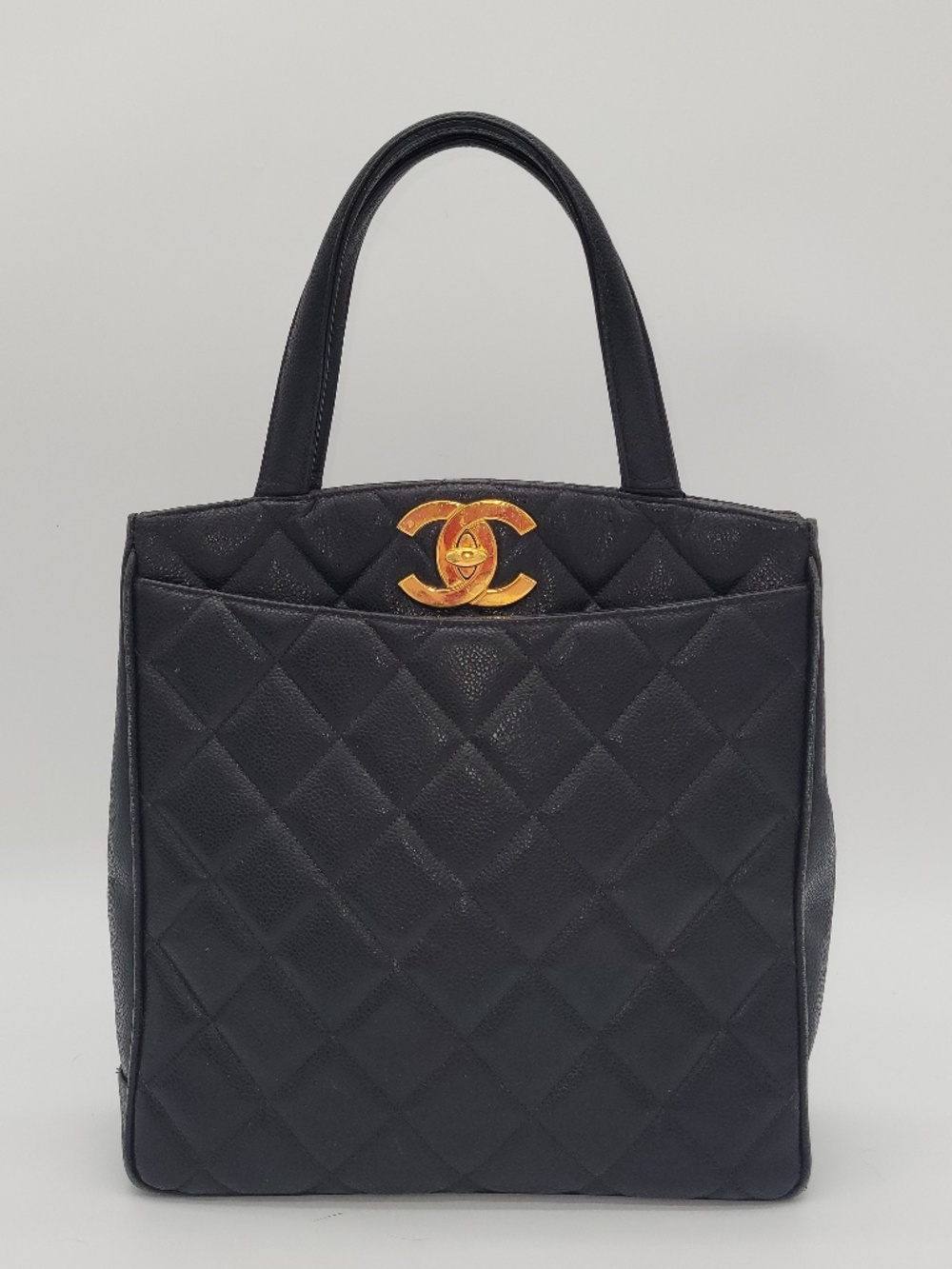 Vintage Chanel  Black Caviar CC Turn-lock Tote